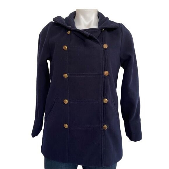 XinyuFushi Jackets & Blazers - XinyuFushi Pea Coat Blue Jacket Gold Button Women's Coat Size Small